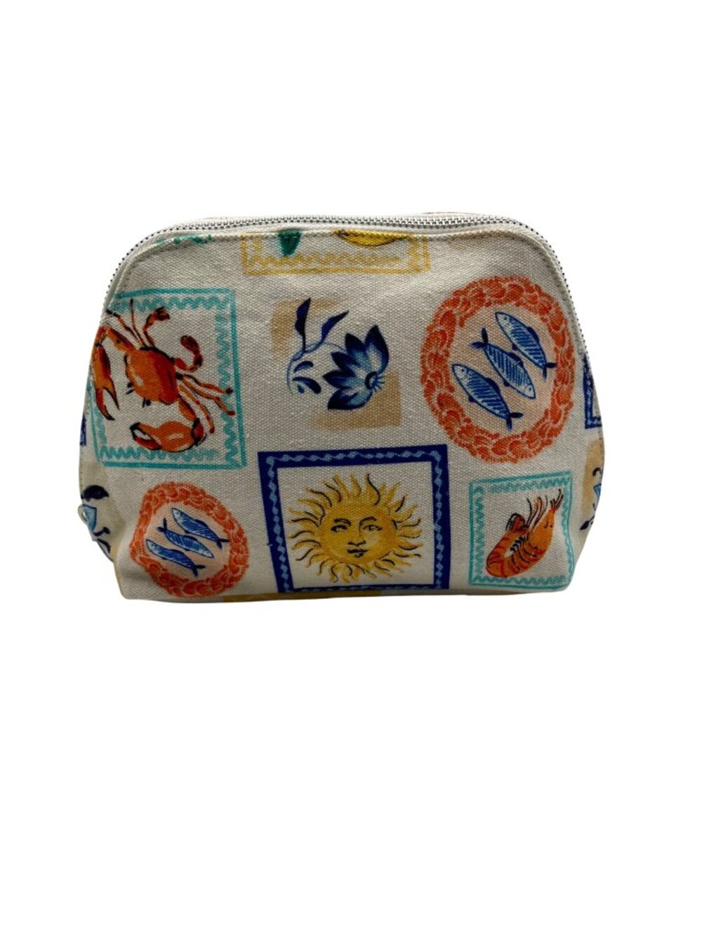 MMs Brands White Fabric Mediterranean Til-Inspired Cosmetic Pouch